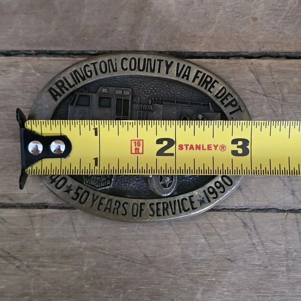 Vintage Fire Department Station Belt Buckle Fire Truck Arlington County VA
